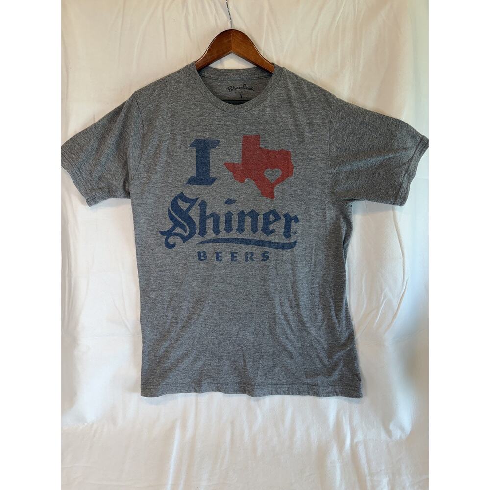Palmer Cash Shiner Beers Texas Heart Graphic Tee Mens L Heather Gray Tri Blend